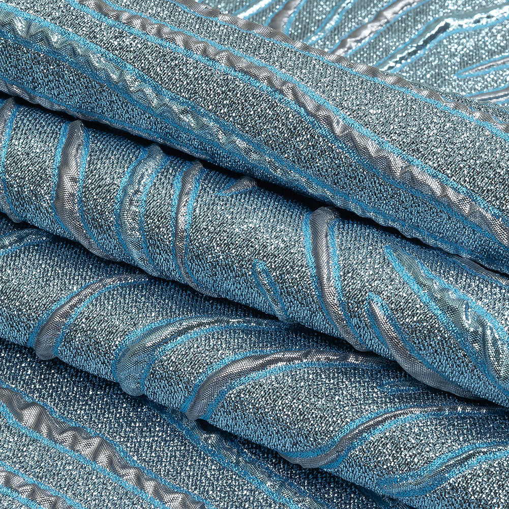 Metallic Silver and Sky Blue Contour Lines Luxury Brocade Folded Metallic Silver and Sky Blue Contour Lines Luxury Brocade Folded