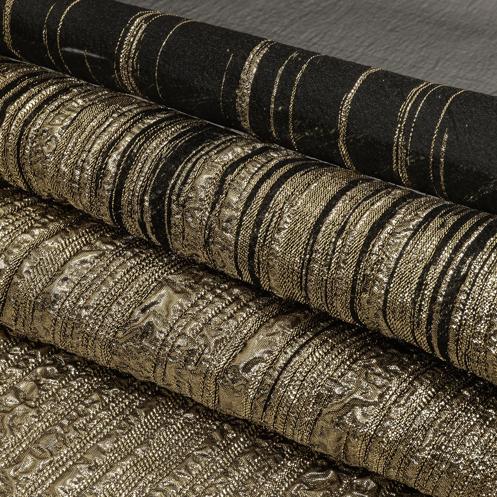 Metallic Gold and Black Lines Luxury Organza Brocade Folded Metallic Gold and Black Lines Luxury Organza Brocade Folded