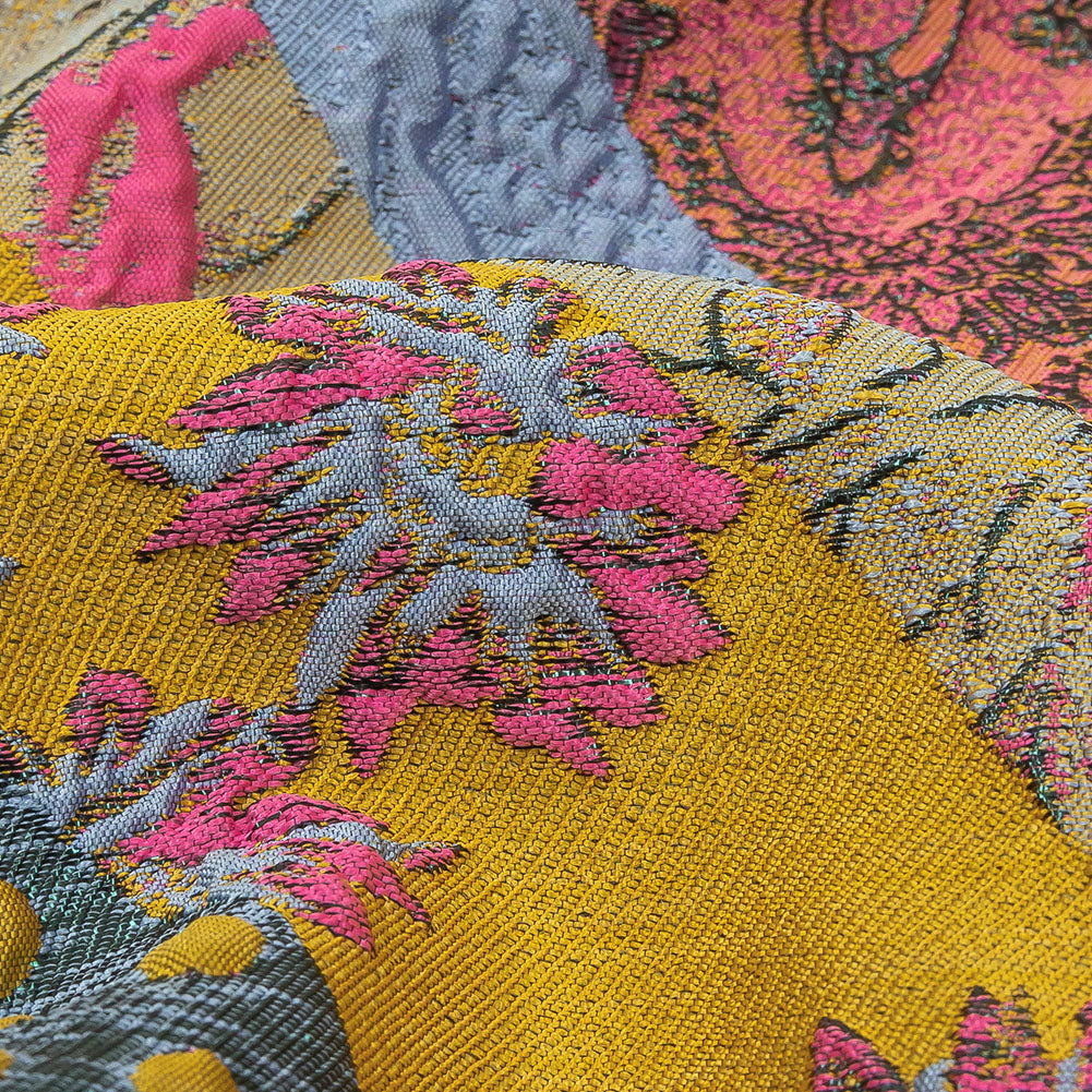 Metallic Pink, Yellow and Sky Patchwork Diagonal Stripes Luxury Brocade Detail Metallic Pink, Yellow and Sky Patchwork Diagonal Stripes Luxury Brocade Detail