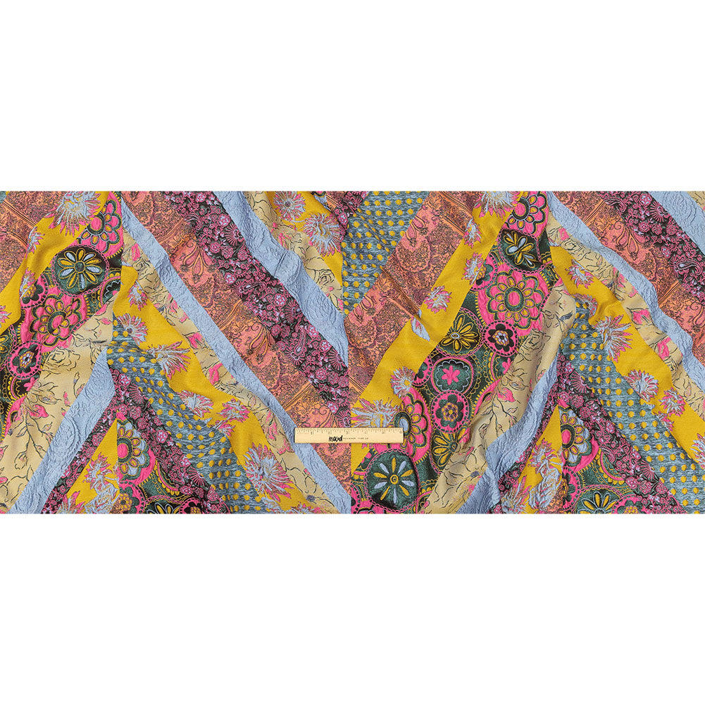 Metallic Pink, Yellow and Sky Patchwork Diagonal Stripes Luxury Brocade Full Metallic Pink, Yellow and Sky Patchwork Diagonal Stripes Luxury Brocade Full