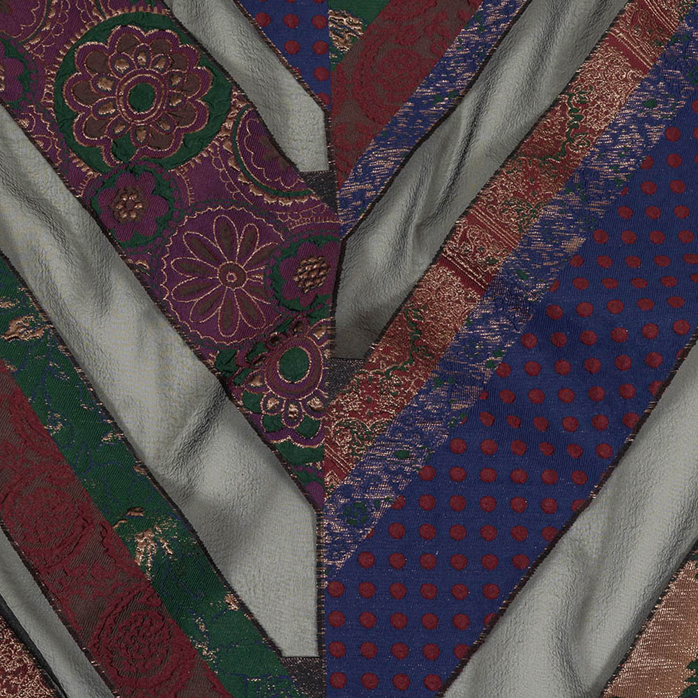Metallic Royal, Evergreen and Red Patchwork Chevrons Luxury Organza Brocade Metallic Royal, Evergreen and Red Patchwork Chevrons Luxury Organza Brocade