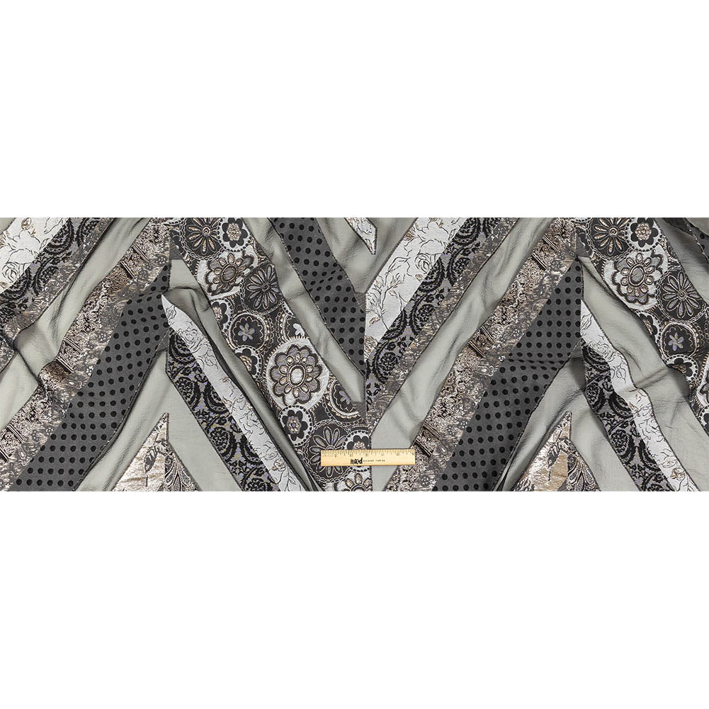 Metallic Silver, Black and Gray Patchwork Chevrons Luxury Organza Brocade Full Metallic Silver, Black and Gray Patchwork Chevrons Luxury Organza Brocade Full