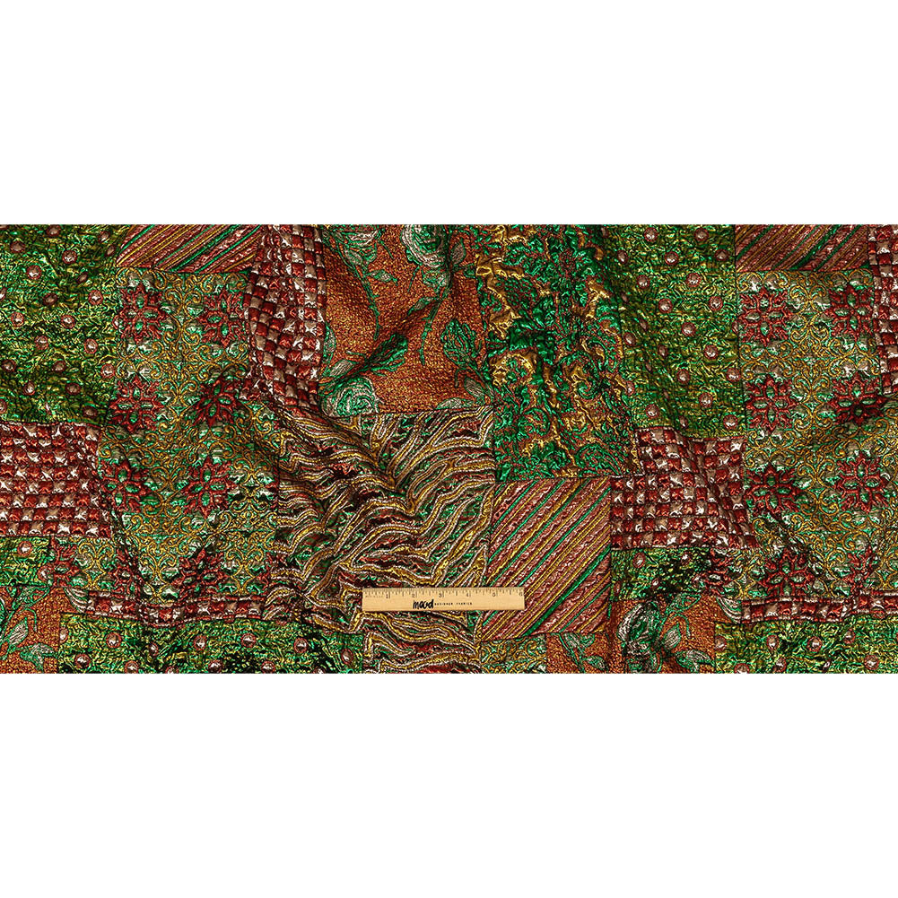 Metallic Red, Green and Yellow Gold Ornate Patchwork Luxury Brocade Full Metallic Red, Green and Yellow Gold Ornate Patchwork Luxury Brocade Full