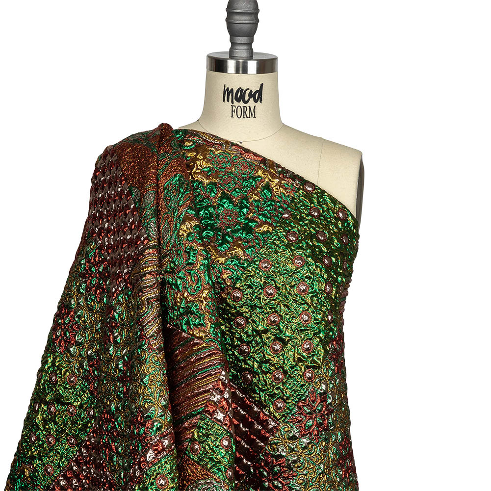 Metallic Red, Green and Yellow Gold Ornate Patchwork Luxury Brocade Drape Metallic Red, Green and Yellow Gold Ornate Patchwork Luxury Brocade Drape