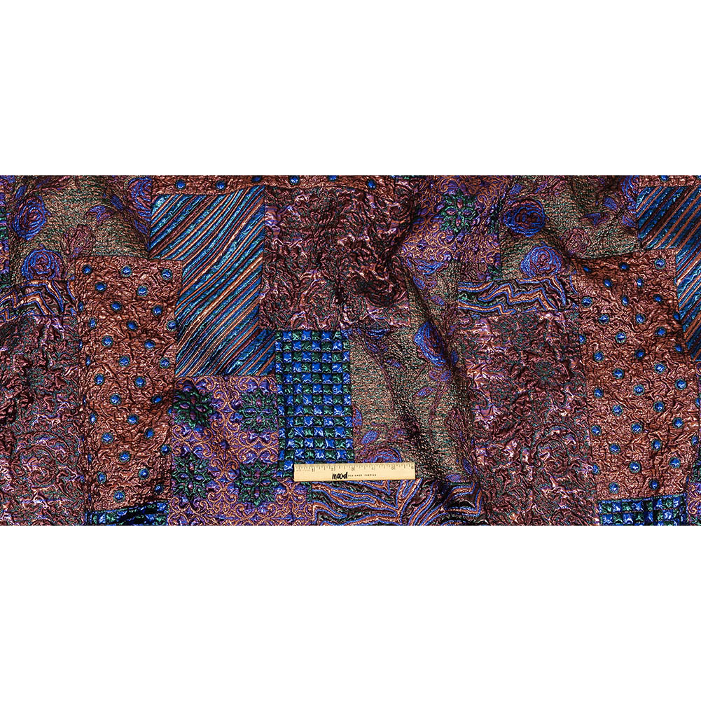 Metallic Rose Gold, Forest and Royal Blue Ornate Patchwork Luxury Brocade Full Metallic Rose Gold, Forest and Royal Blue Ornate Patchwork Luxury Brocade Full