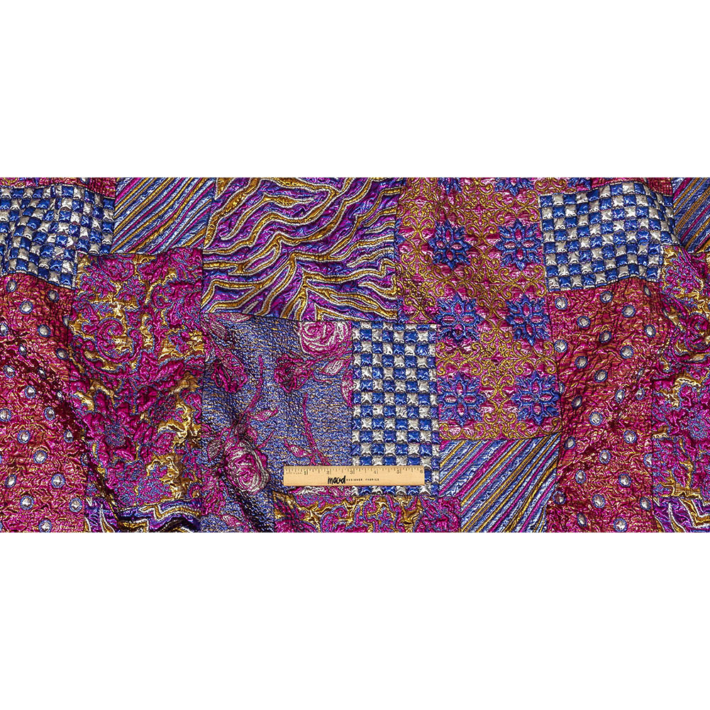 Metallic Blue, Pink and Yellow Gold Ornate Patchwork Luxury Brocade Full Metallic Blue, Pink and Yellow Gold Ornate Patchwork Luxury Brocade Full