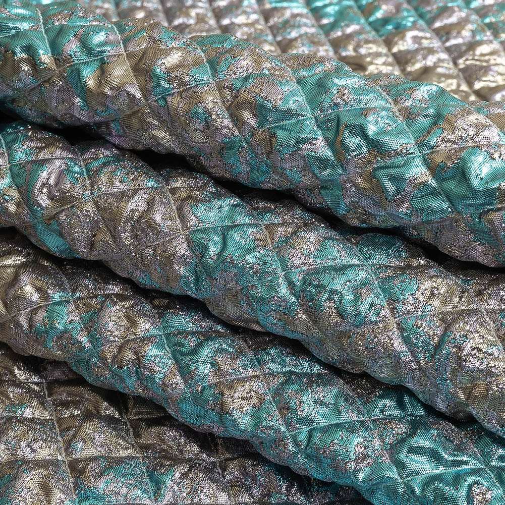 Metallic Silver, Lilac and Sky Diamond Quilted Luxury Brocade Folded Metallic Silver, Lilac and Sky Diamond Quilted Luxury Brocade Folded
