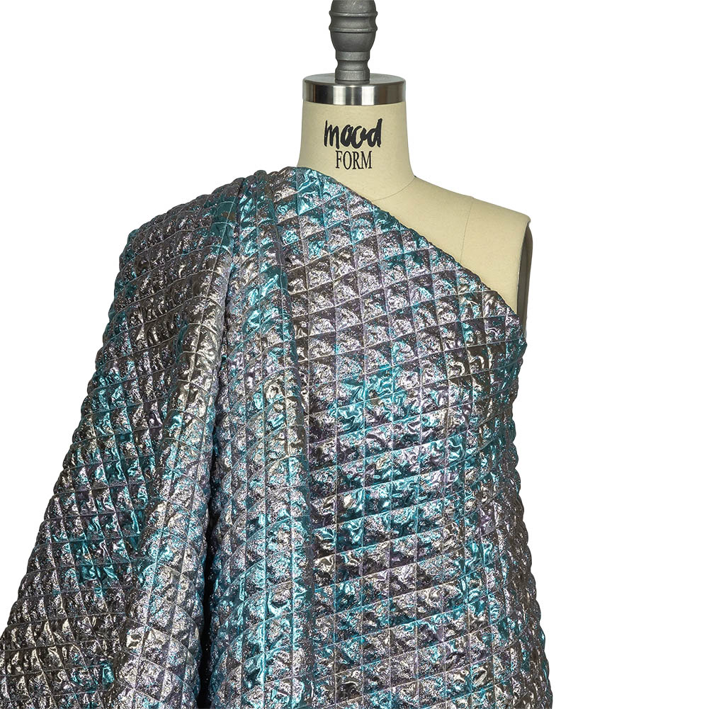 Metallic Silver, Lilac and Sky Diamond Quilted Luxury Brocade Drape Metallic Silver, Lilac and Sky Diamond Quilted Luxury Brocade Drape
