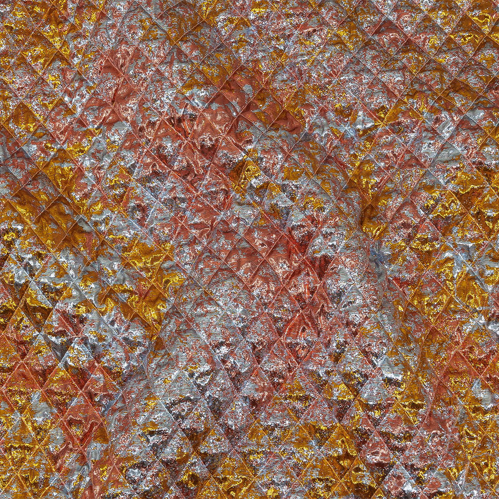 Metallic Coral, Gold and Baby Blue Diamond Quilted Luxury Brocade Metallic Coral, Gold and Baby Blue Diamond Quilted Luxury Brocade