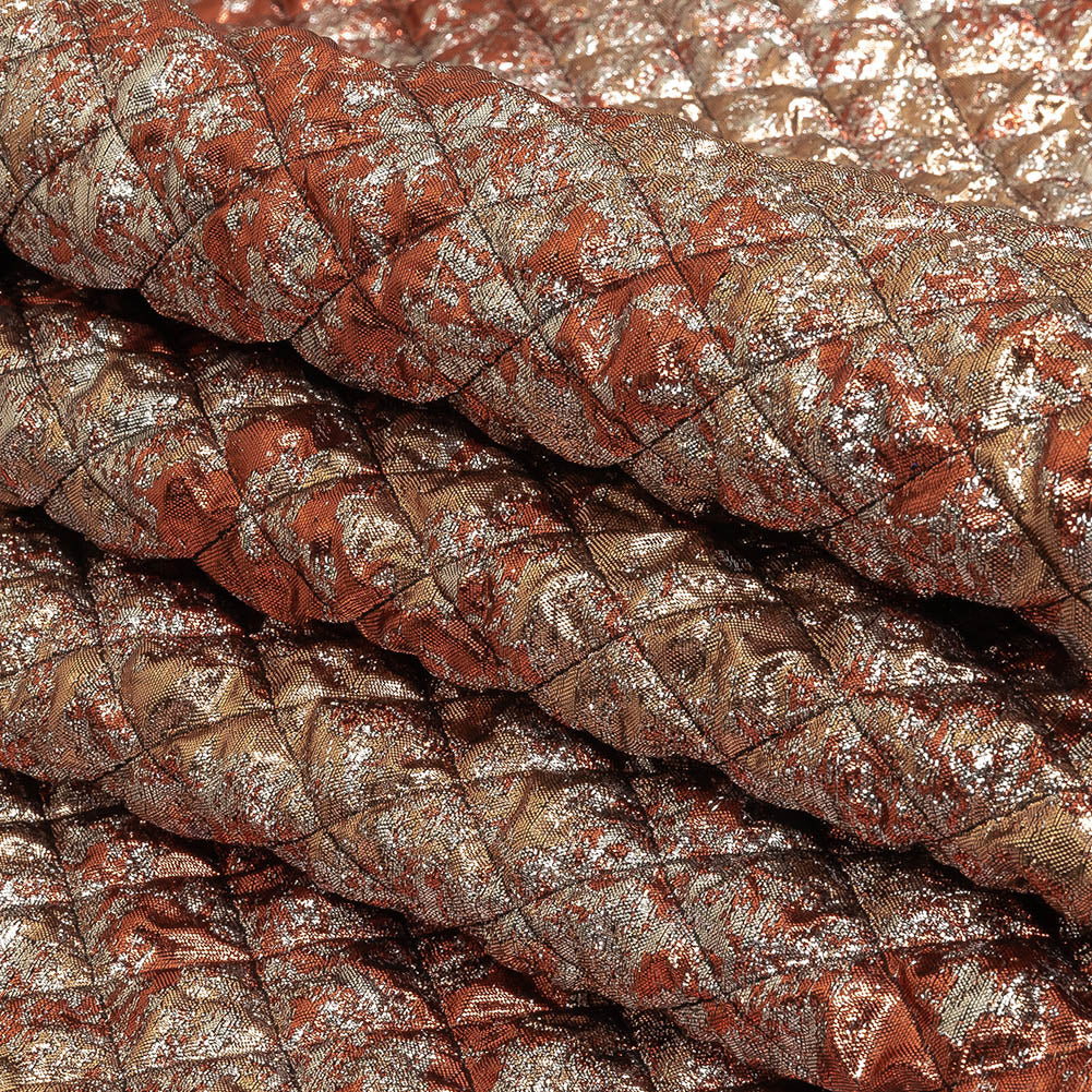 Metallic Copper, Bronze and Silver Diamond Quilted Luxury Brocade Folded Metallic Copper, Bronze and Silver Diamond Quilted Luxury Brocade Folded