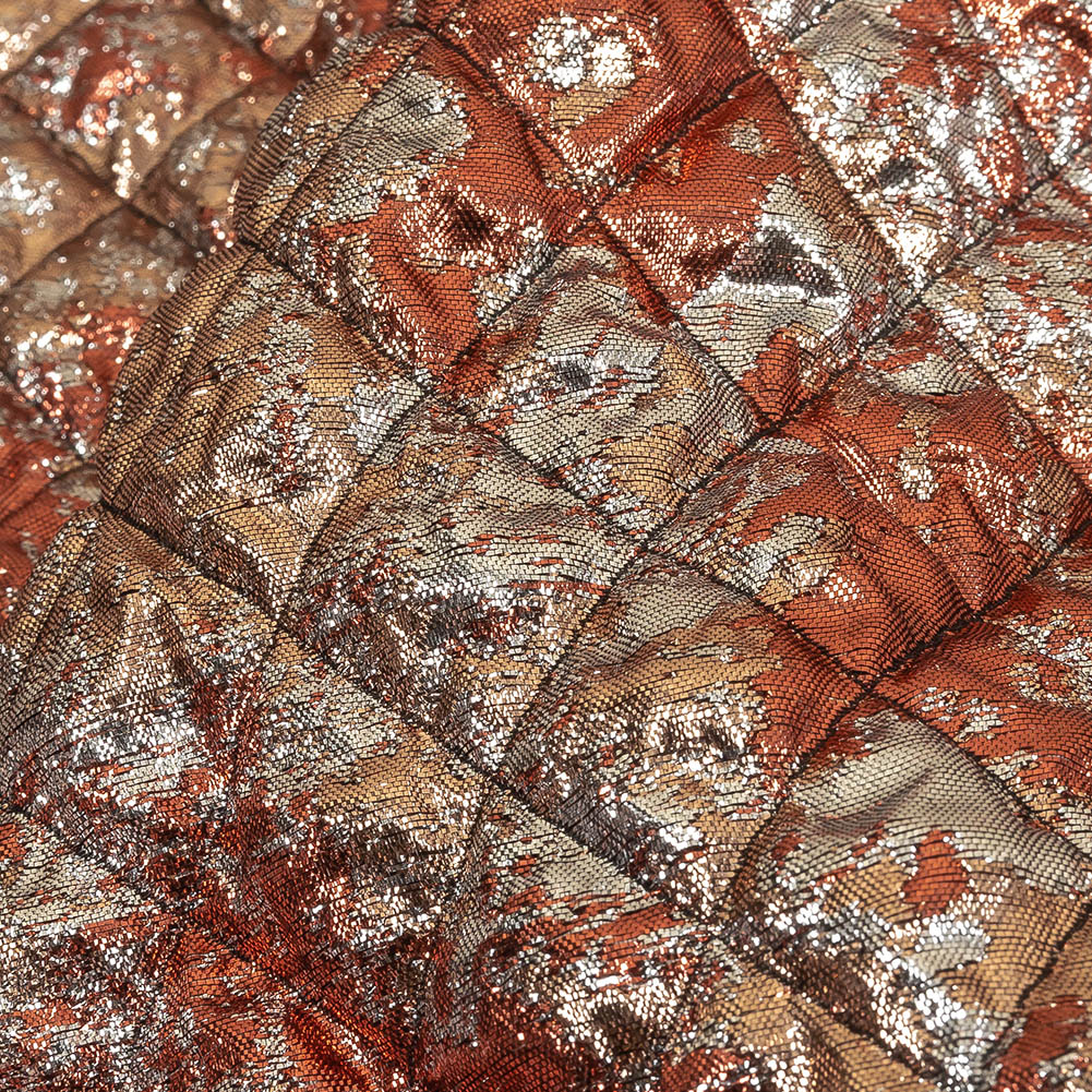 Metallic Copper, Bronze and Silver Diamond Quilted Luxury Brocade Detail Metallic Copper, Bronze and Silver Diamond Quilted Luxury Brocade Detail