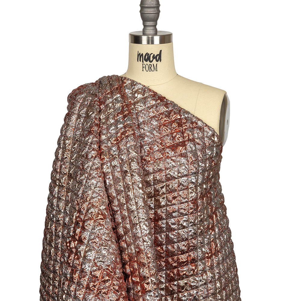 Metallic Copper, Bronze and Silver Diamond Quilted Luxury Brocade Drape Metallic Copper, Bronze and Silver Diamond Quilted Luxury Brocade Drape