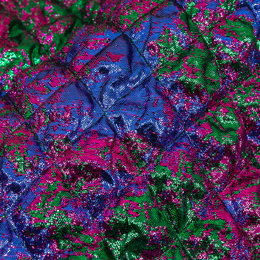 Metallic Green, Blue and Fuchsia Diamond Quilted Luxury Brocade Detail Metallic Green, Blue and Fuchsia Diamond Quilted Luxury Brocade Detail