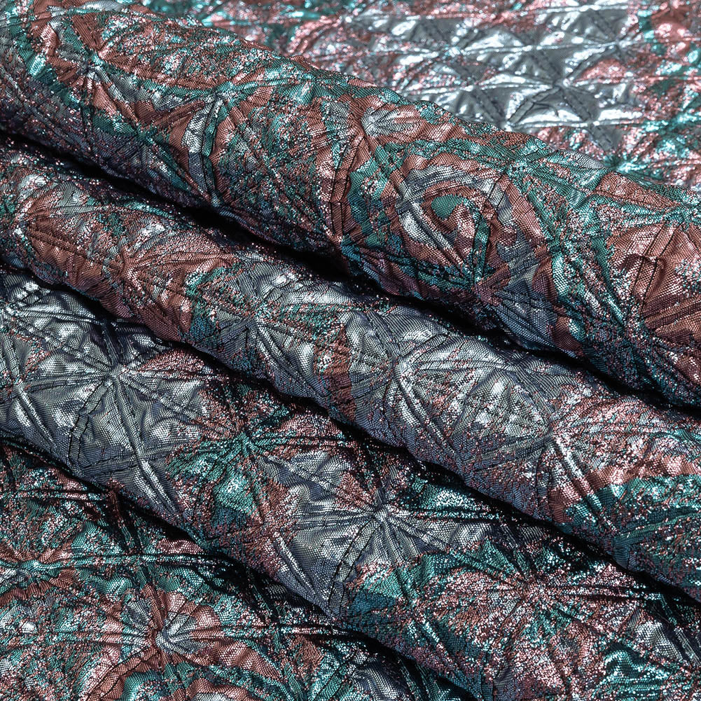 Metallic Powder Blue, Aqua and Baby Pink Lattice Quilted Look Luxury Brocade Folded Metallic Powder Blue, Aqua and Baby Pink Lattice Quilted Look Luxury Brocade Folded