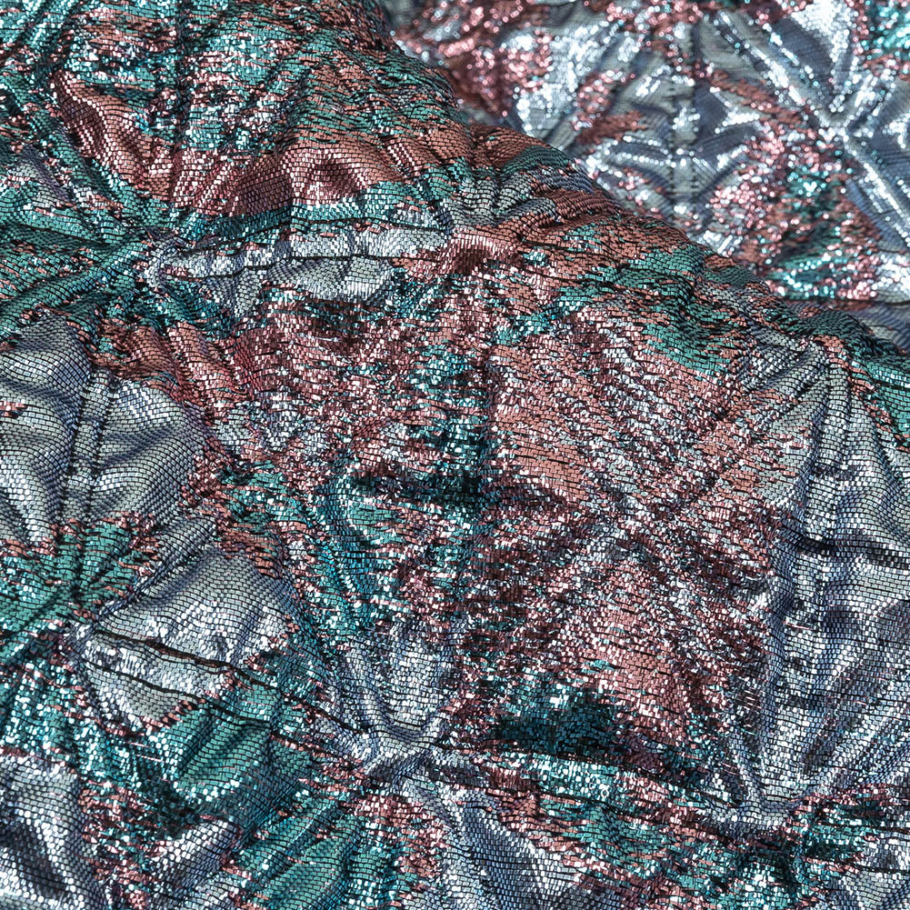 Metallic Powder Blue, Aqua and Baby Pink Lattice Quilted Look Luxury Brocade Detail Metallic Powder Blue, Aqua and Baby Pink Lattice Quilted Look Luxury Brocade Detail