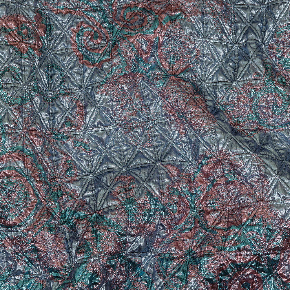 Metallic Powder Blue, Aqua and Baby Pink Lattice Quilted Look Luxury Brocade Metallic Powder Blue, Aqua and Baby Pink Lattice Quilted Look Luxury Brocade