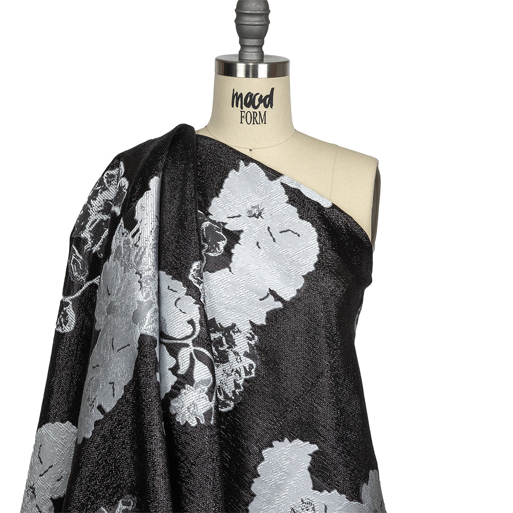 Metallic Black and White Floral Luxury Burnout Brocade Drape Metallic Black and White Floral Luxury Burnout Brocade Drape