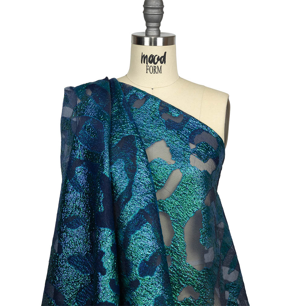 Metallic Royal and Emerald Animal Spots Luxury Burnout Brocade Drape Metallic Royal and Emerald Animal Spots Luxury Burnout Brocade Drape