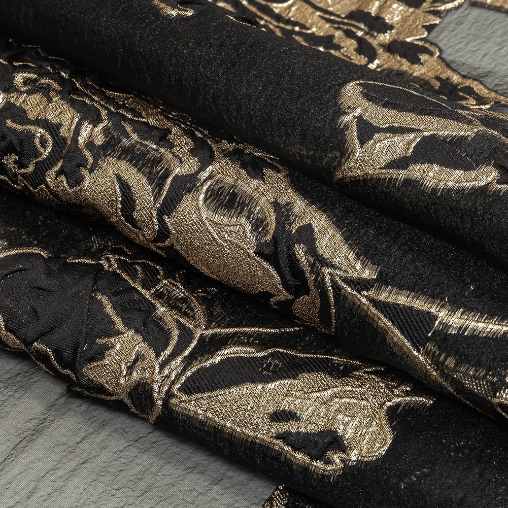 Metallic Gold and Black Roses Luxury Organza Burnout Brocade Folded Metallic Gold and Black Roses Luxury Organza Burnout Brocade Folded