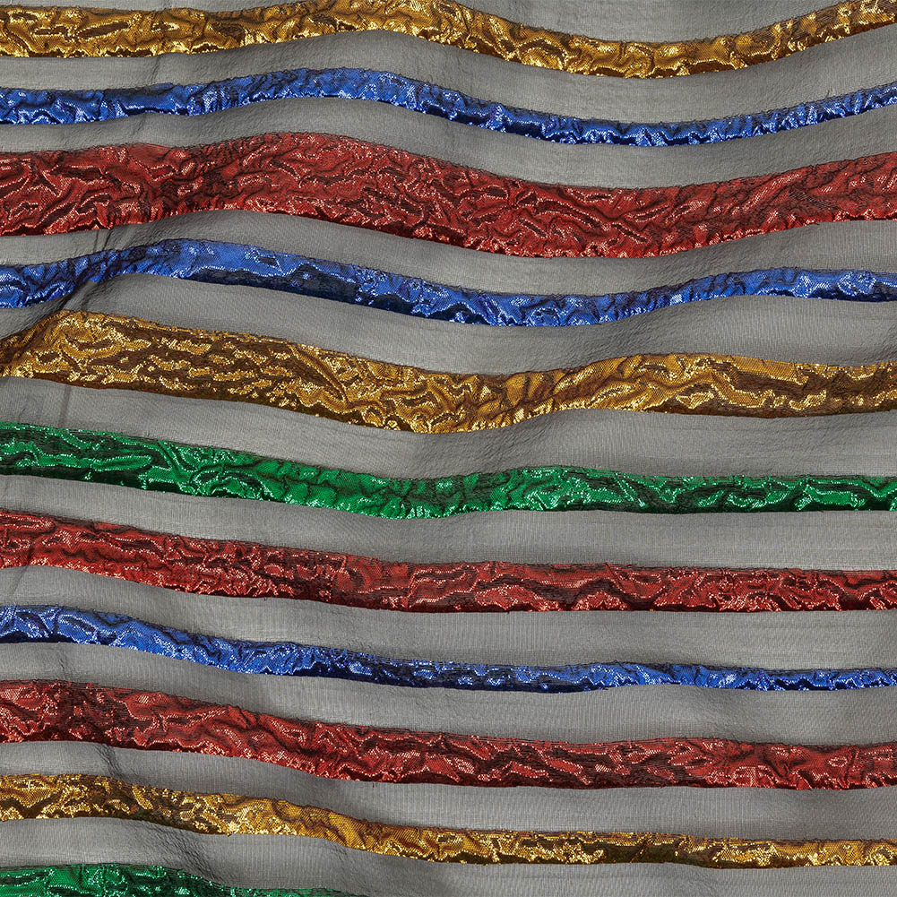 Metallic Primary Colors and Black Fading Lines Luxury Organza Brocade Metallic Primary Colors and Black Fading Lines Luxury Organza Brocade
