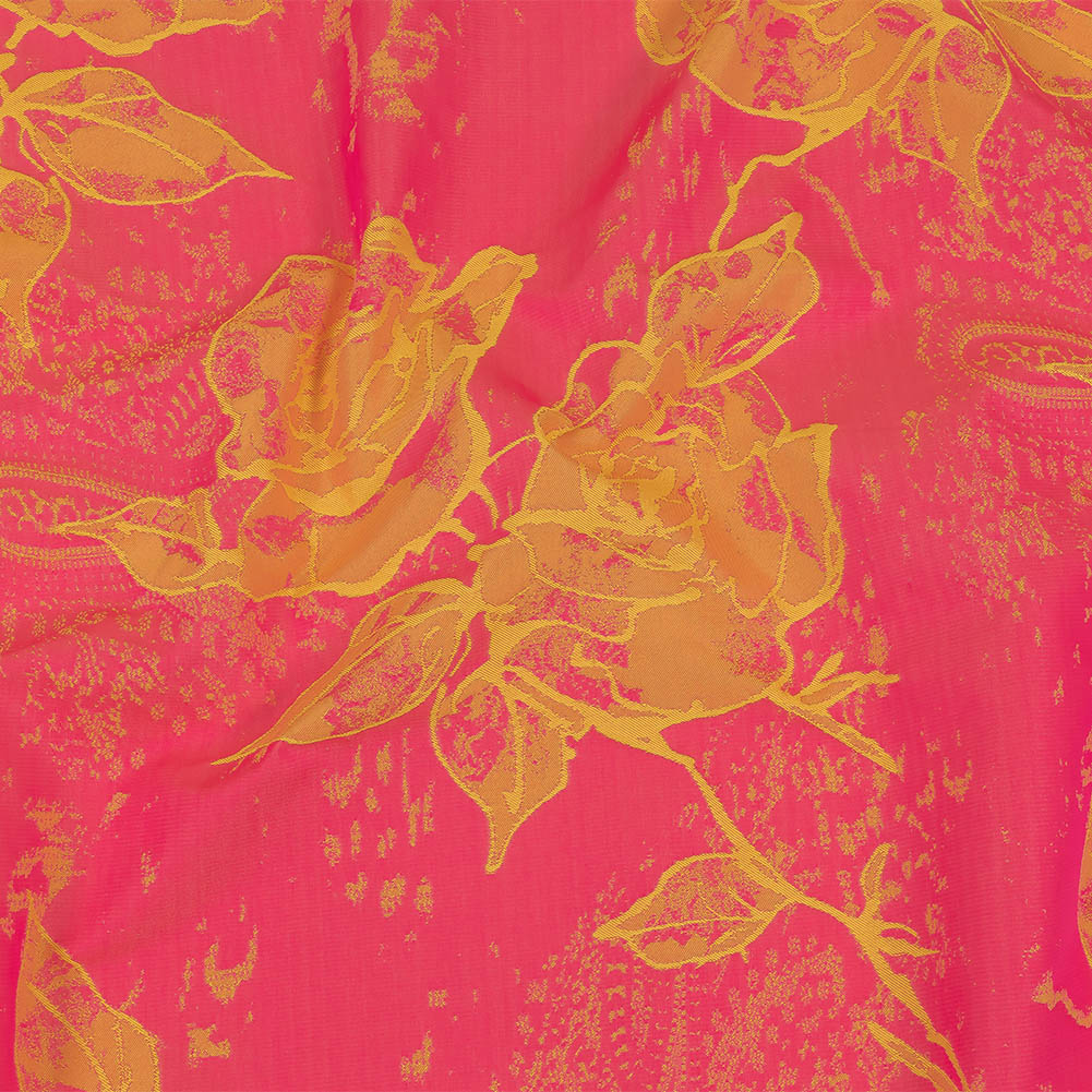 Neon Pink and Yellow Distressed Roses Luxury Brocade Neon Pink and Yellow Distressed Roses Luxury Brocade