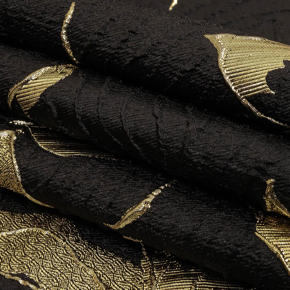 Metallic Gold and Black Floral Border Print Luxury Brocade Folded Metallic Gold and Black Floral Border Print Luxury Brocade Folded