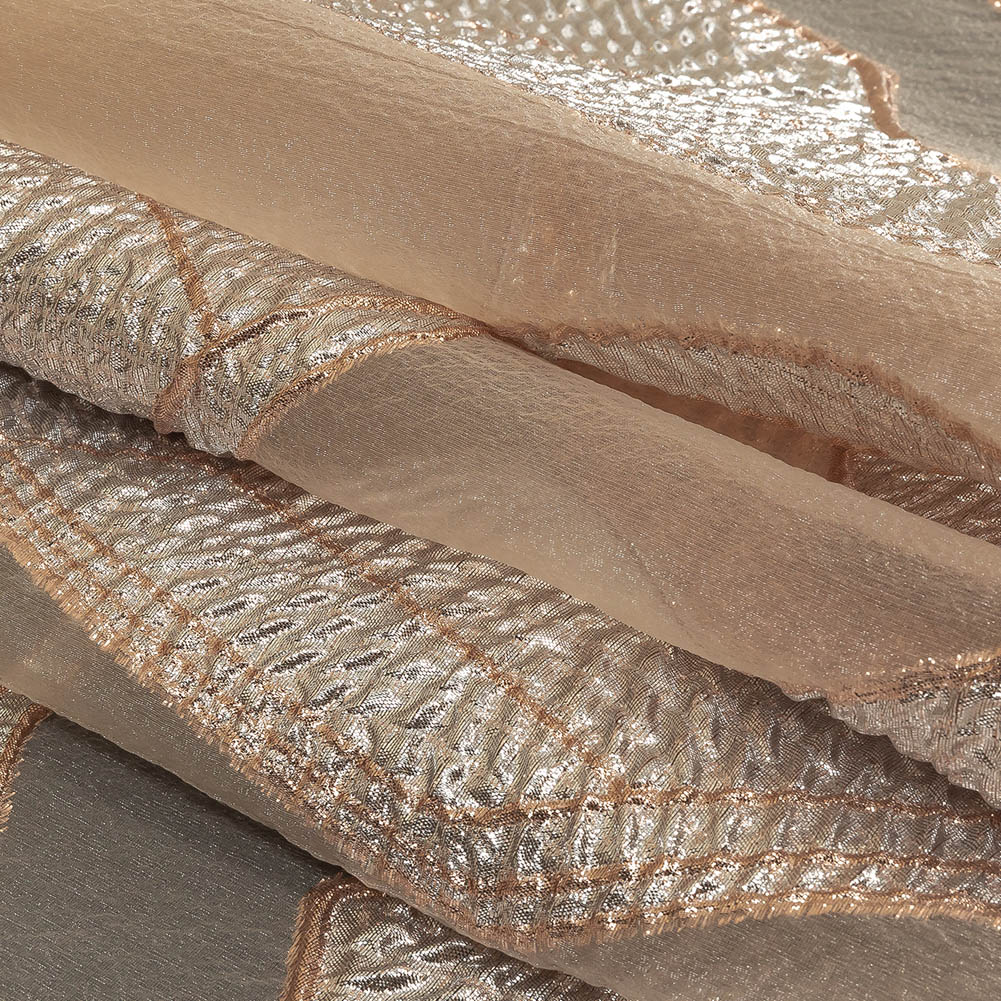 Metallic Silver and Rose Gold Abstract Luxury Burnout Brocade Folded Metallic Silver and Rose Gold Abstract Luxury Burnout Brocade Folded