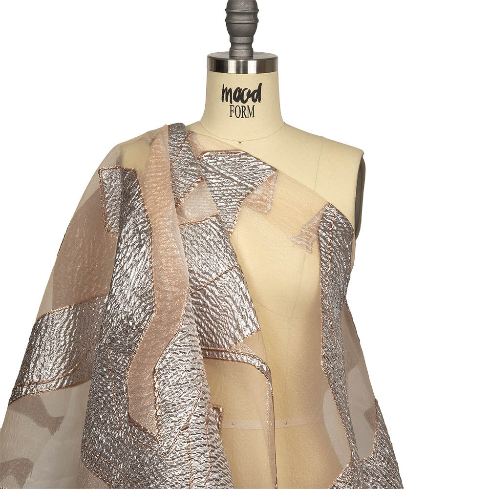 Metallic Silver and Rose Gold Abstract Luxury Burnout Brocade Drape Metallic Silver and Rose Gold Abstract Luxury Burnout Brocade Drape