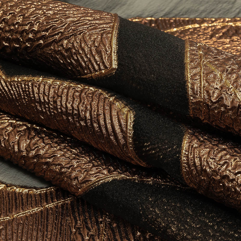 Metallic Bronze and Black Abstract Luxury Burnout Brocade Folded Metallic Bronze and Black Abstract Luxury Burnout Brocade Folded