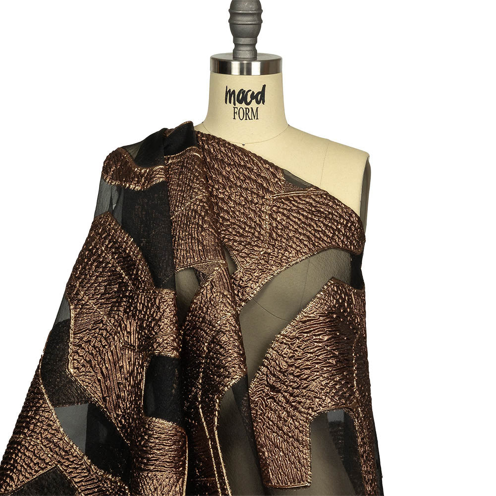 Metallic Bronze and Black Abstract Luxury Burnout Brocade Drape Metallic Bronze and Black Abstract Luxury Burnout Brocade Drape