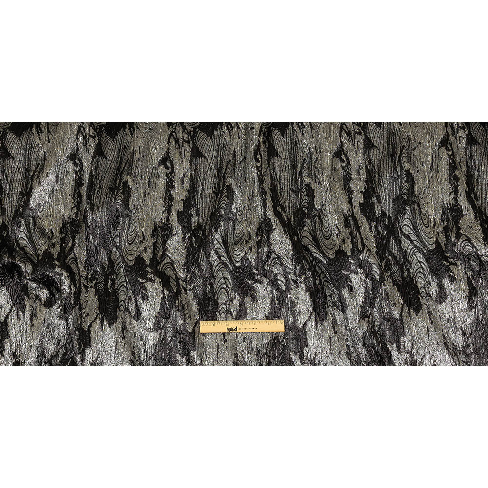 Metallic Silver and Black Wood Grain Luxury Plisse Brocade Full Metallic Silver and Black Wood Grain Luxury Plisse Brocade Full