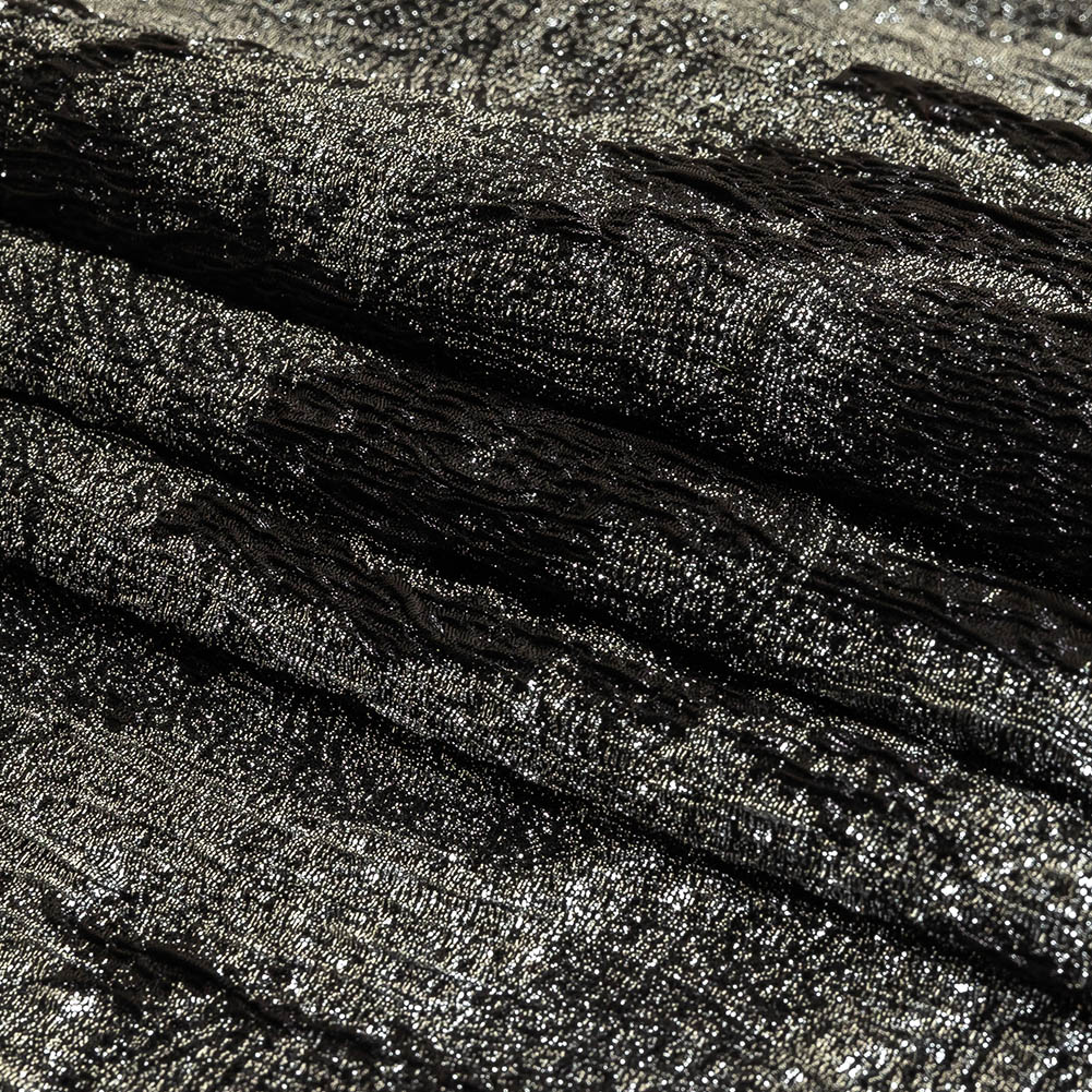 Metallic Silver and Black Abstract Luxury Plisse Brocade Folded Metallic Silver and Black Abstract Luxury Plisse Brocade Folded