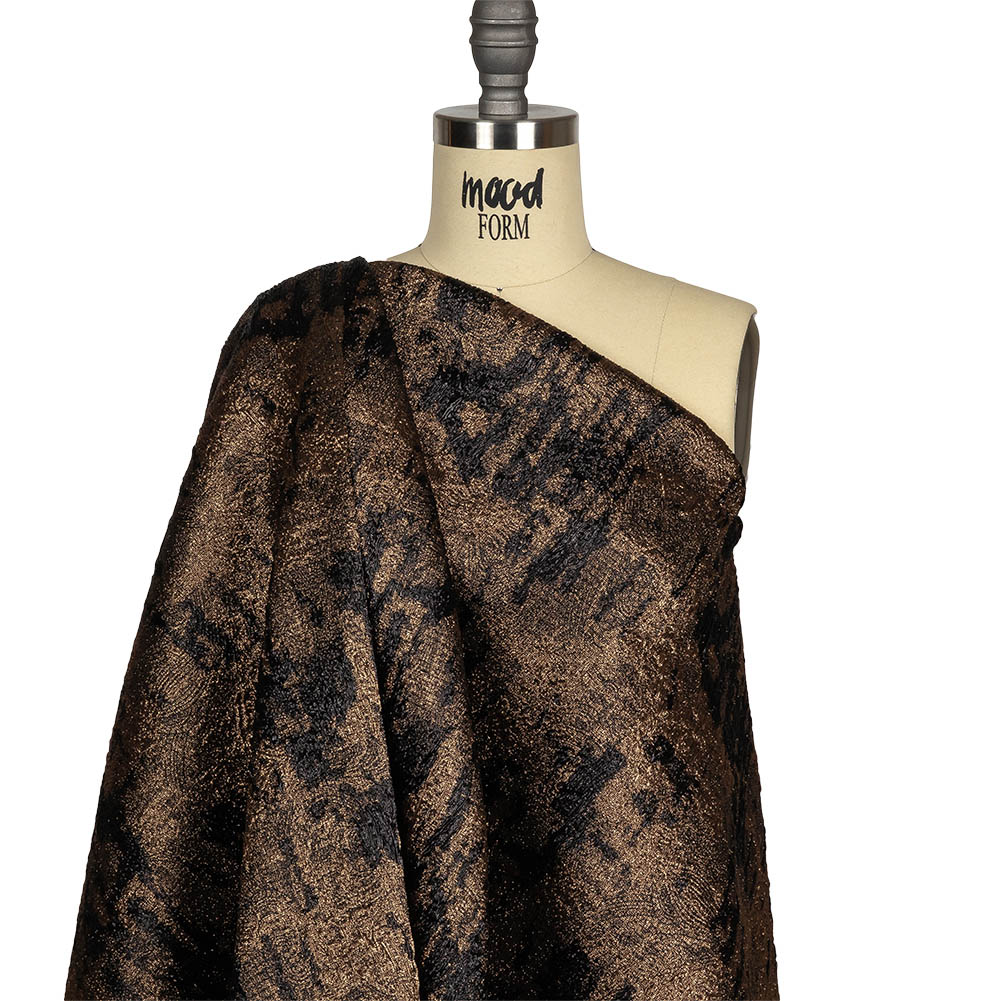 Metallic Bronze and Black Abstract Luxury Plisse Brocade Drape Metallic Bronze and Black Abstract Luxury Plisse Brocade Drape