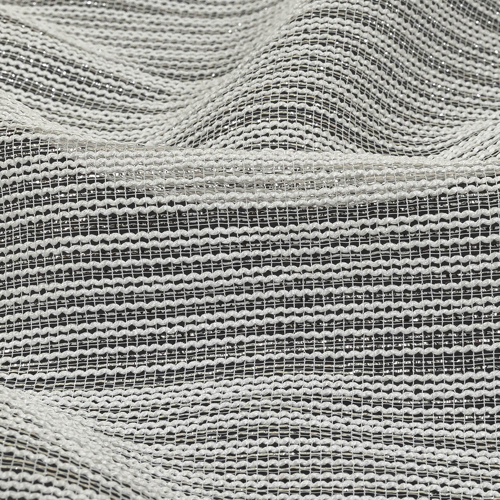 Metallic Silver and White Barcode Stripes Luxe Novelty Mesh Detail Metallic Silver and White Barcode Stripes Luxe Novelty Mesh Detail