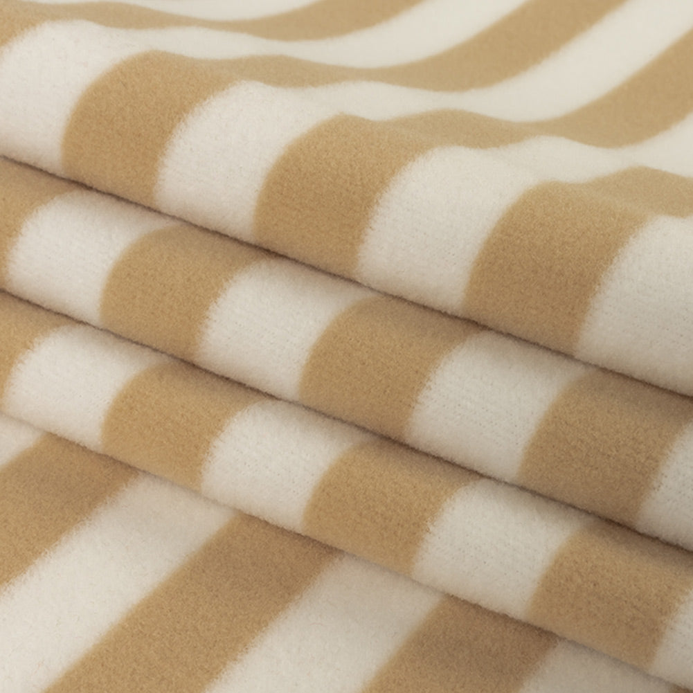 Natural and White Striped Recycled Polyester Stretch Knit Fleece Folded Natural and White Striped Recycled Polyester Stretch Knit Fleece Folded