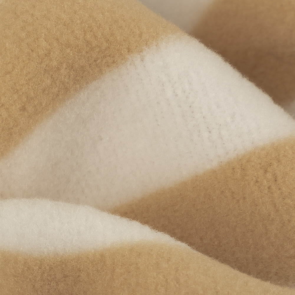 Natural and White Striped Recycled Polyester Stretch Knit Fleece Detail Natural and White Striped Recycled Polyester Stretch Knit Fleece Detail