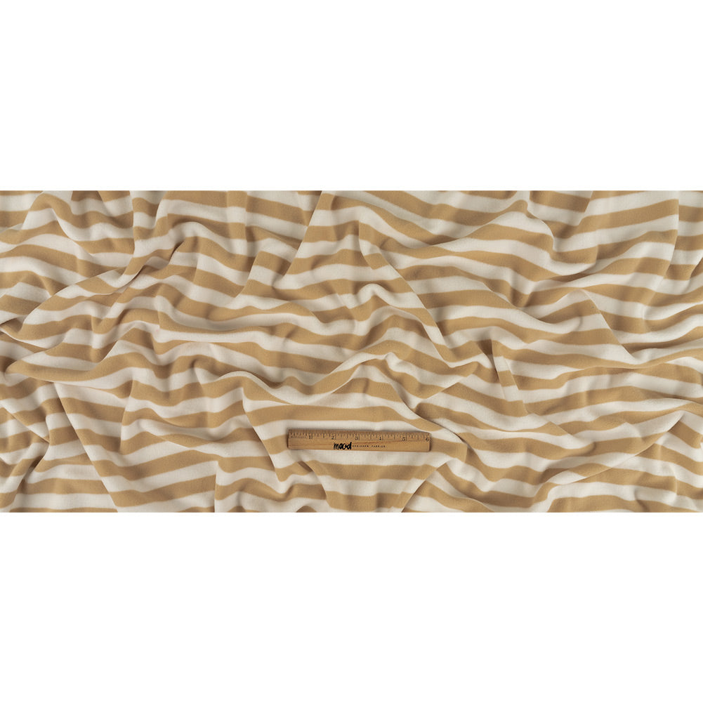 Natural and White Striped Recycled Polyester Stretch Knit Fleece Full Natural and White Striped Recycled Polyester Stretch Knit Fleece Full
