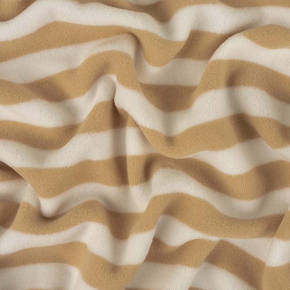Natural and White Striped Recycled Polyester Stretch Knit Fleece Natural and White Striped Recycled Polyester Stretch Knit Fleece