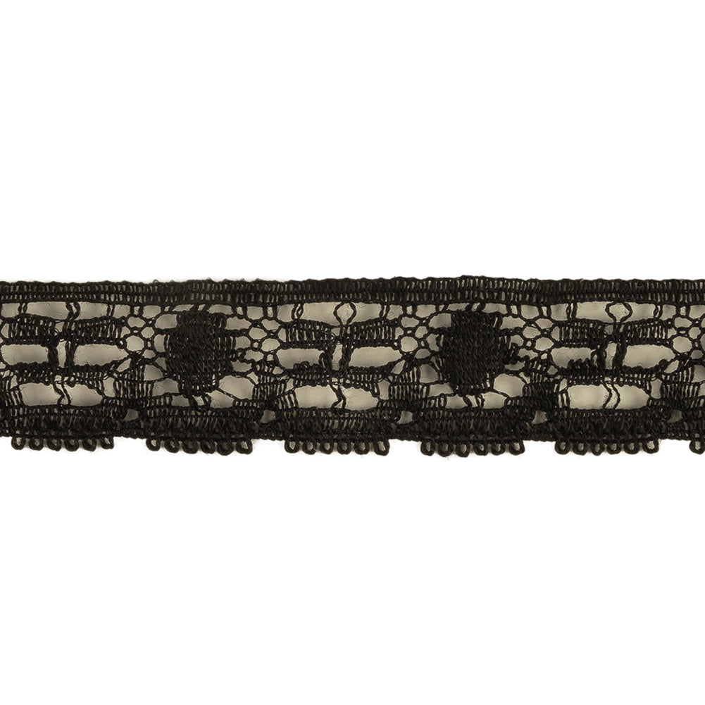 Black Abstracted Floral Cotton Blend Lace Trim - 0.75" Detail Black Abstracted Floral Cotton Blend Lace Trim - 0.75" Detail