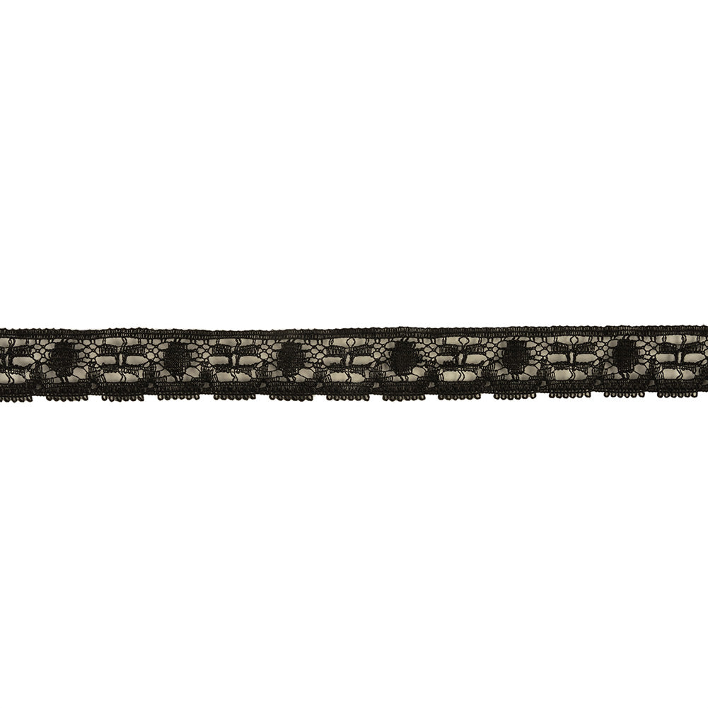 Black Abstracted Floral Cotton Blend Lace Trim - 0.75" Black Abstracted Floral Cotton Blend Lace Trim - 0.75"