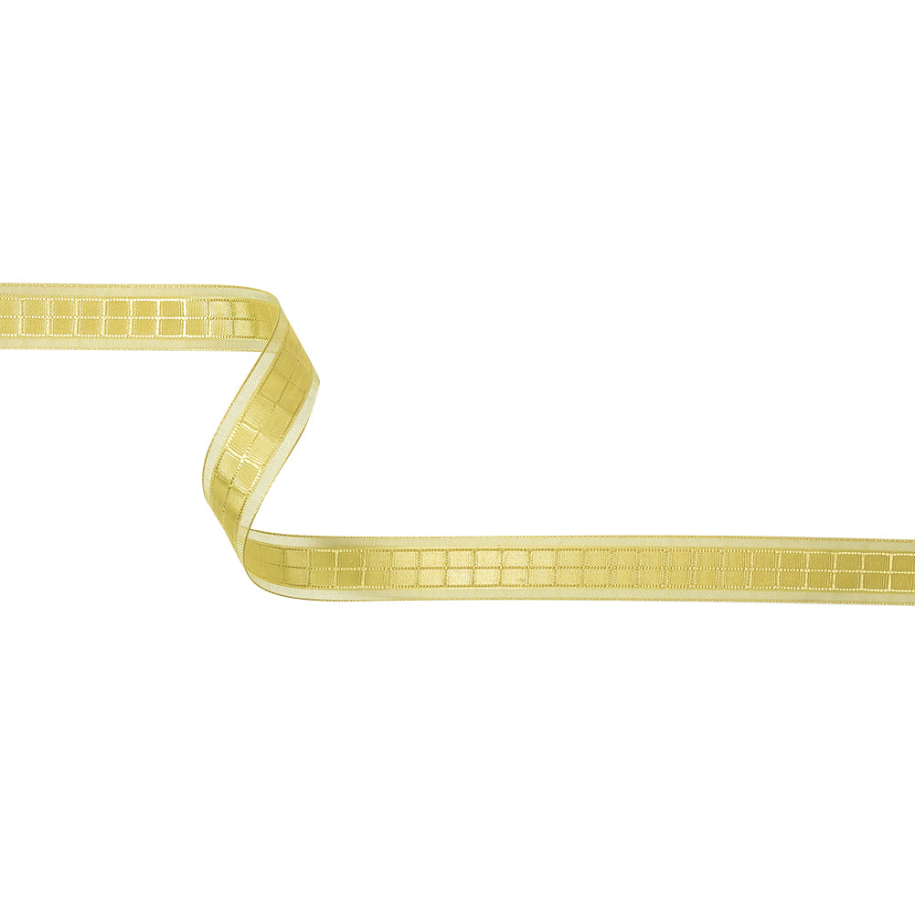 Yellow Windowpane Checks and Sheer Borders Woven Ribbon - 0.625" Yellow Windowpane Checks and Sheer Borders Woven Ribbon - 0.625"