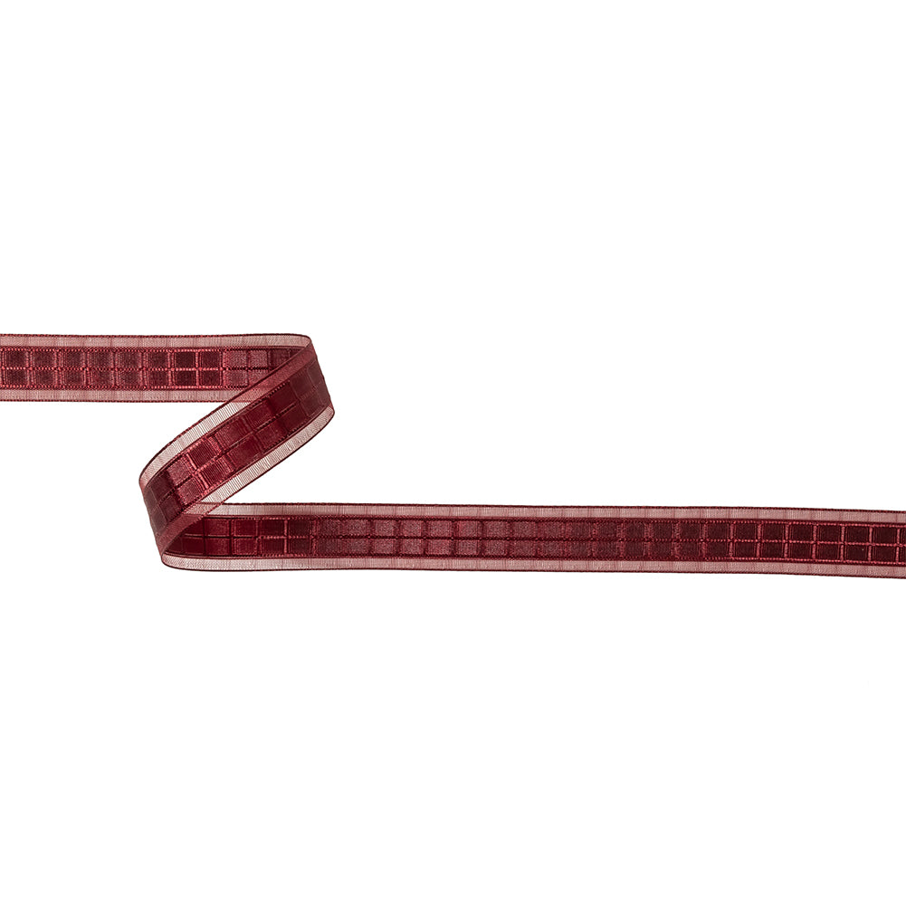 Wine Red Windowpane Checks and Sheer Borders Woven Ribbon - 0.625" Wine Red Windowpane Checks and Sheer Borders Woven Ribbon - 0.625"
