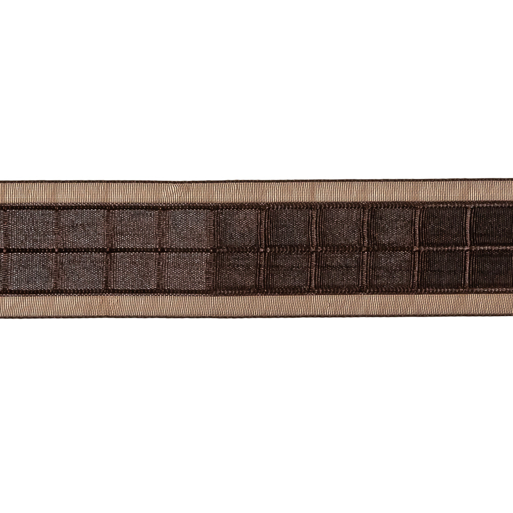 Brown Windowpane Checks and Sheer Borders Woven Ribbon - 1" Detail Brown Windowpane Checks and Sheer Borders Woven Ribbon - 1" Detail
