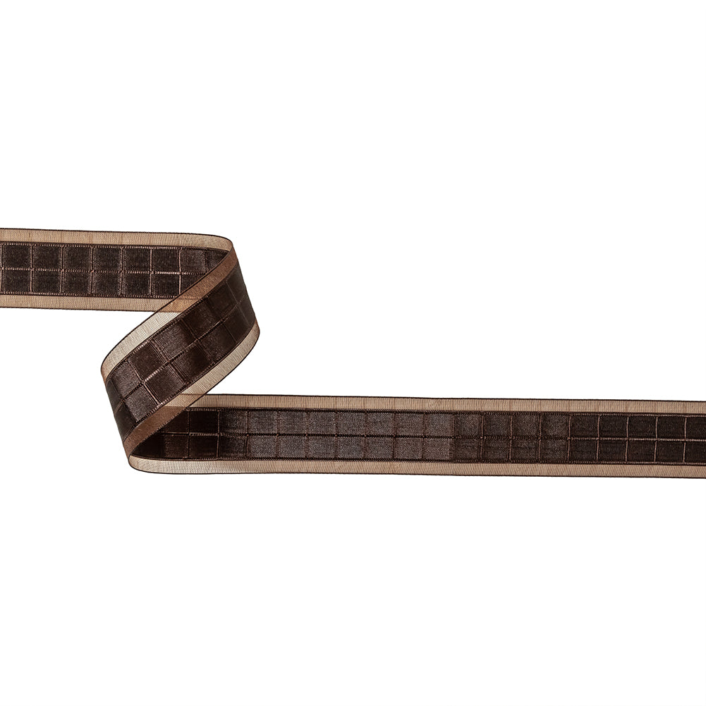 Brown Windowpane Checks and Sheer Borders Woven Ribbon - 1" Brown Windowpane Checks and Sheer Borders Woven Ribbon - 1"