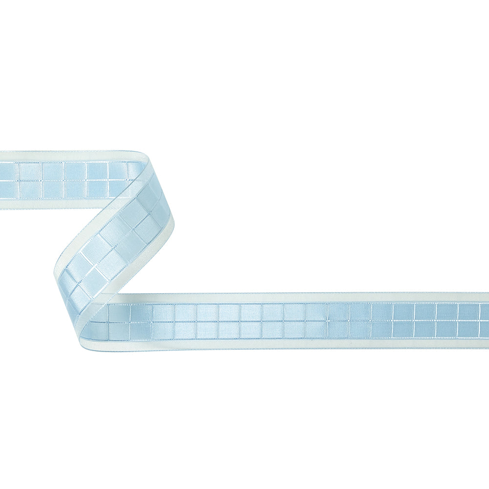 Baby Blue Windowpane Checks and Sheer Borders Woven Ribbon - 1" Baby Blue Windowpane Checks and Sheer Borders Woven Ribbon - 1"