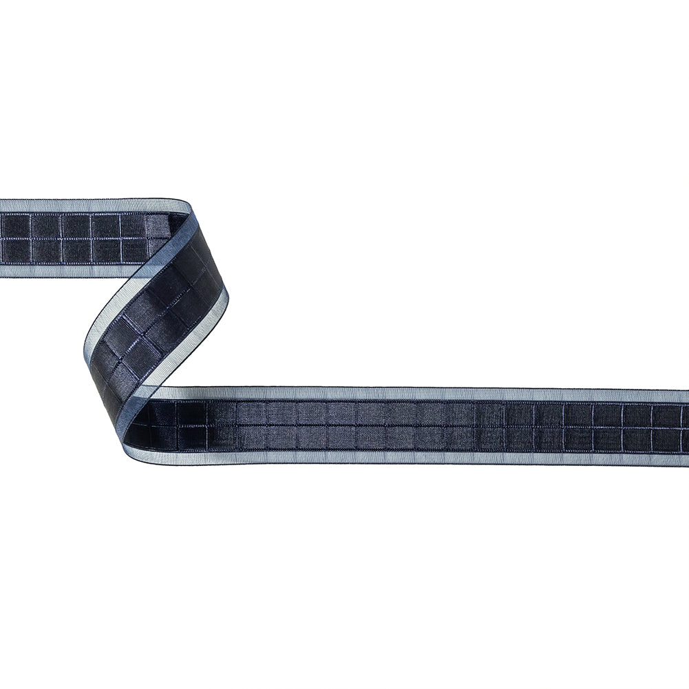 Evening Blue Windowpane Checks and Sheer Borders Woven Ribbon - 1" Evening Blue Windowpane Checks and Sheer Borders Woven Ribbon - 1"
