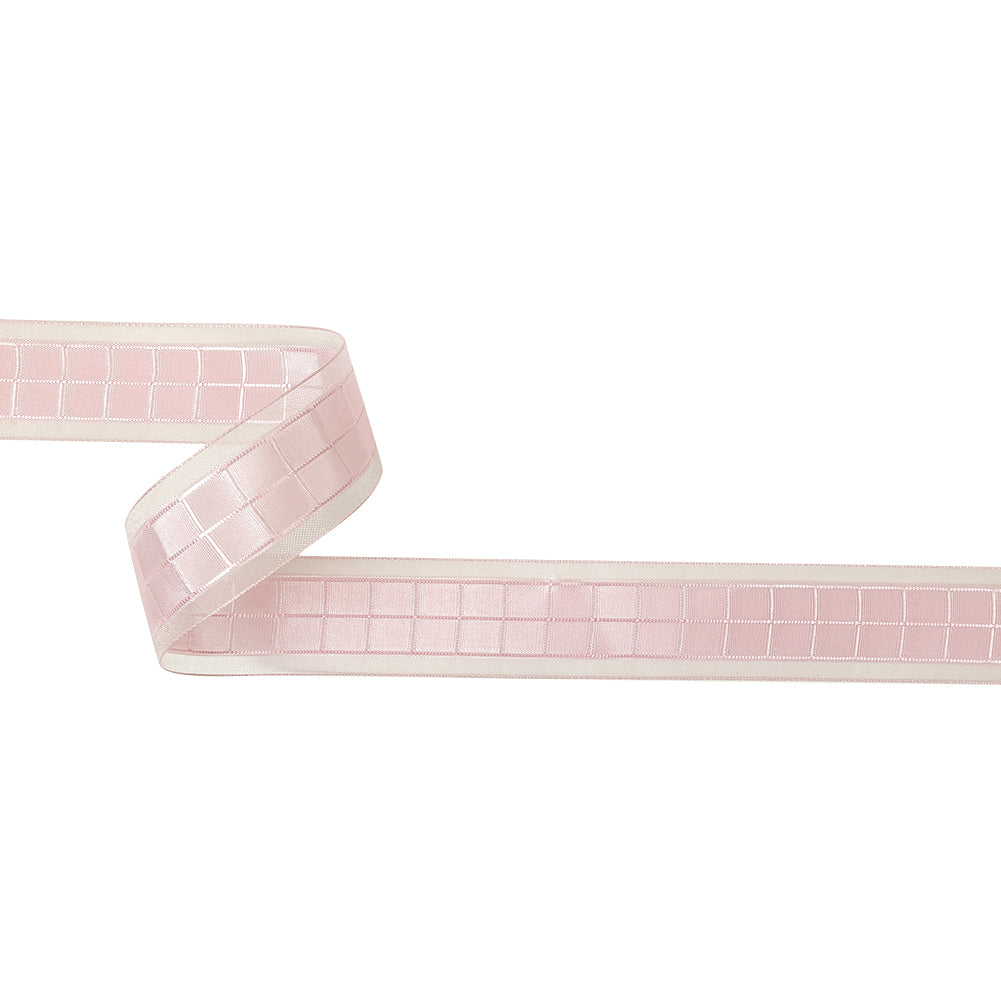 Pale Pink Windowpane Checks and Sheer Borders Woven Ribbon - 1" Pale Pink Windowpane Checks and Sheer Borders Woven Ribbon - 1"
