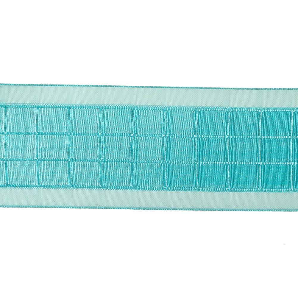 Turquoise Windowpane Checks and Sheer Borders Woven Ribbon - 1.5" Detail Turquoise Windowpane Checks and Sheer Borders Woven Ribbon - 1.5" Detail