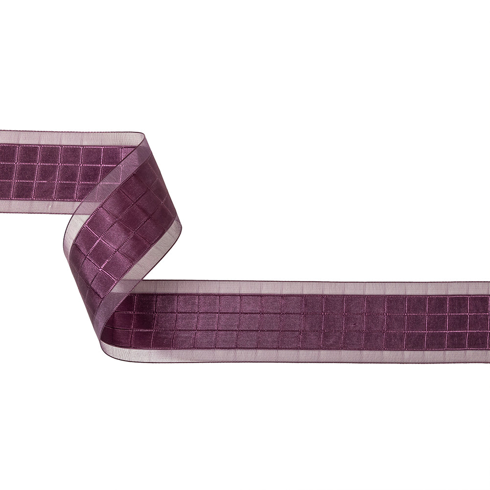 Plum Windowpane Checks and Sheer Borders Woven Ribbon - 1.5" Plum Windowpane Checks and Sheer Borders Woven Ribbon - 1.5"
