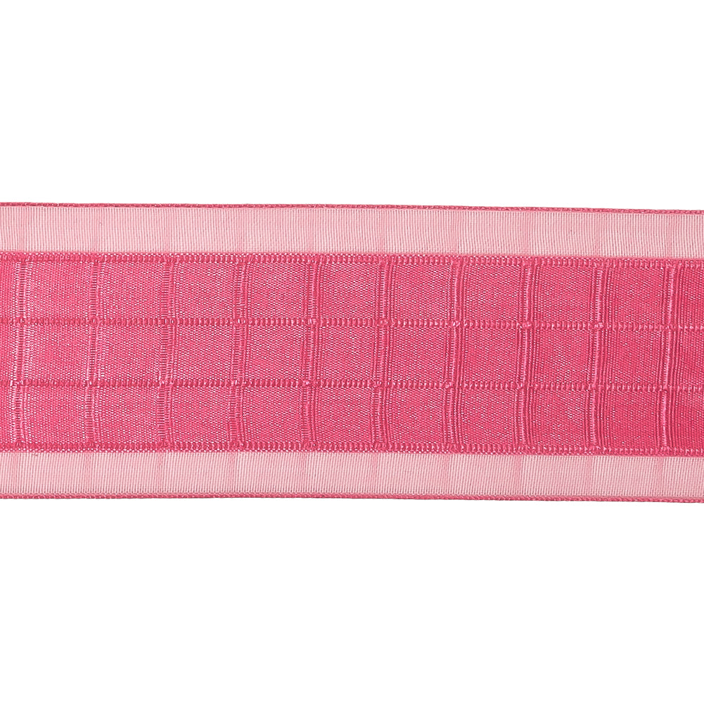 Hot Pink Windowpane Checks and Sheer Borders Woven Ribbon - 1.5" Detail Hot Pink Windowpane Checks and Sheer Borders Woven Ribbon - 1.5" Detail